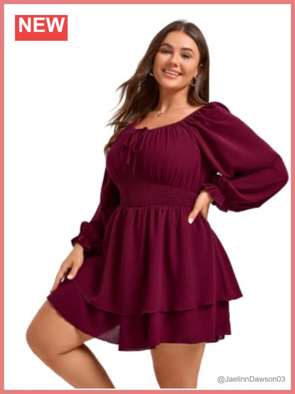 Plus Size Ruffle Romper Mini Dress Long Sleeve Smocked Waist